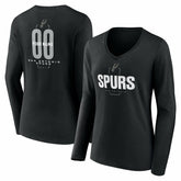 NBA - San Antonio Spurs Women's Center Court Name & Number Custom Long Sleeve V-Neck T-Shirt - Black