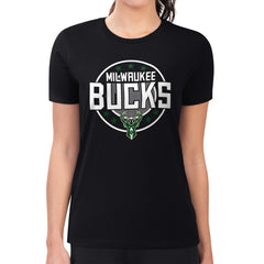 NBA - Milwaukee Bucks G-III 4Her by Carl Banks Women's Super-Slim Lightweight Pinstripe Circle Graphic T-Shirt - Black