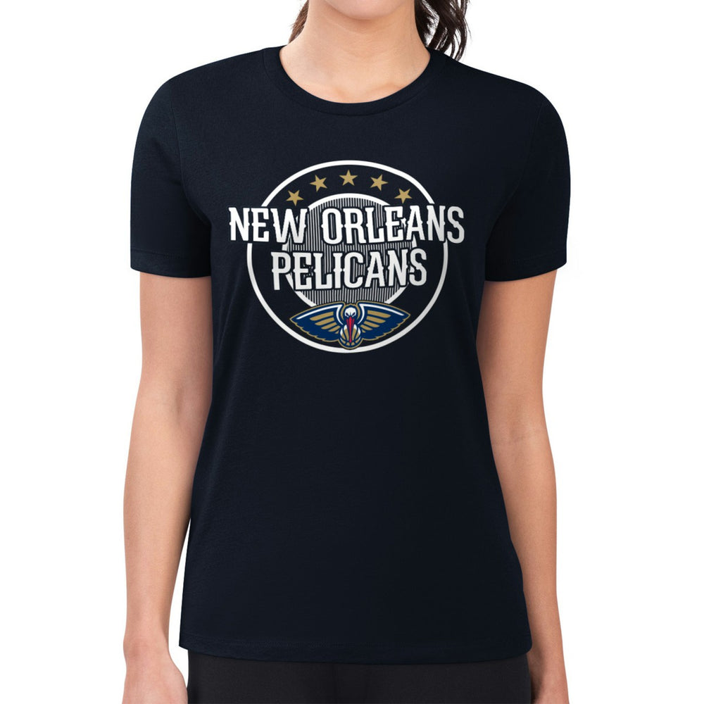 NBA - New Orleans Pelicans G-III 4Her by Carl Banks Women's Super-Slim Lightweight Pinstripe Circle Graphic T-Shirt - Navy