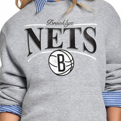 NBA - Brooklyn Nets Starter Women's Arch Stripe Fleece Crewneck Sweatshirt - Gray