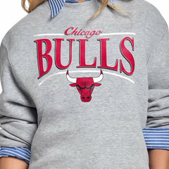 NBA - Chicago Bulls Starter Women's Arch Stripe Fleece Crewneck Sweatshirt - Gray