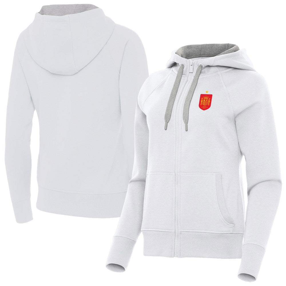 Spain National Team Antigua Women's Takeover Fleece Raglan Full-Zip Hoodie - White