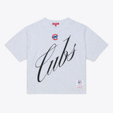 Chicago Cubs Mitchell & Ness Women's Script Cropped Boxy T-Shirt Lifestyle