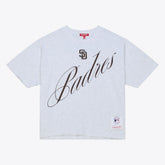 San Diego Padres Mitchell & Ness Women's Script Cropped Boxy T-Shirt Lifestyle