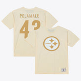 Troy Polamalu Pittsburgh Steelers Sandman Name & Number T-Shirt Cream - Mitchell & Ness