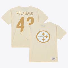 Troy Polamalu Pittsburgh Steelers Sandman Name & Number T-Shirt Cream - Mitchell & Ness