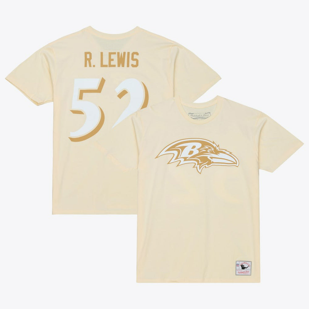 Ray Lewis Baltimore Ravens Sandman Name & Number T-Shirt Cream - Mitchell & Ness