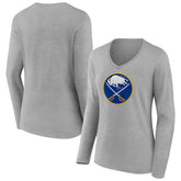 Buffalo Sabres - Women's Primary Logo Long Sleeve V-Neck T-Shirt Gray