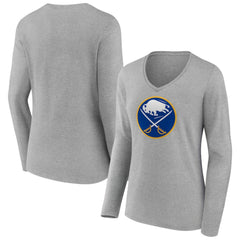 Buffalo Sabres - Women's Primary Logo Long Sleeve V-Neck T-Shirt Gray