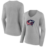 Columbus Blue Jackets - Women's Primary Logo Long Sleeve V-Neck T-Shirt Gray
