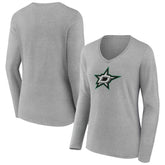 Dallas Stars - Women's Primary Logo Long Sleeve V-Neck T-Shirt Gray