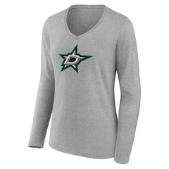 Dallas Stars - Women's Primary Logo Long Sleeve V-Neck T-Shirt Gray