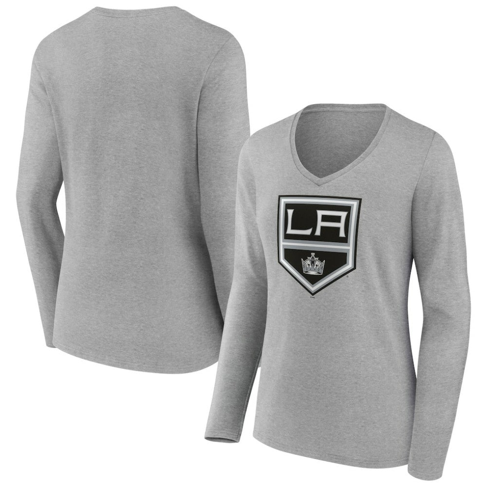 Los Angeles Kings - Women's Primary Logo Long Sleeve V-Neck T-Shirt Gray