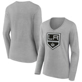 Los Angeles Kings - Women's Primary Logo Long Sleeve V-Neck T-Shirt Gray