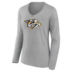 Nashville Predators - Women's Primary Logo Long Sleeve V-Neck T-Shirt Gray