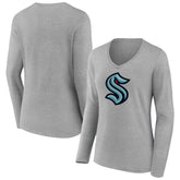 Seattle Kraken Women's Primary Logo Long Sleeve V-Neck T-Shirt Gray