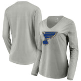St. Louis Blues - Women's Primary Logo Long Sleeve V-Neck T-Shirt Gray
