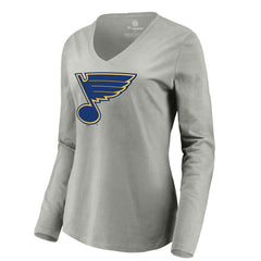 St. Louis Blues - Women's Primary Logo Long Sleeve V-Neck T-Shirt Gray