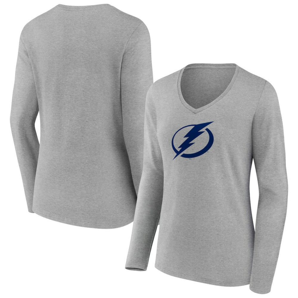 Tampa Bay Lightning - Women's Primary Logo Long Sleeve V-Neck T-Shirt Gray