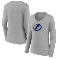 Tampa Bay Lightning - Women's Primary Logo Long Sleeve V-Neck T-Shirt Gray