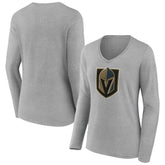 Vegas Golden Knights Women's Primary Logo Long Sleeve V-Neck T-Shirt Gray