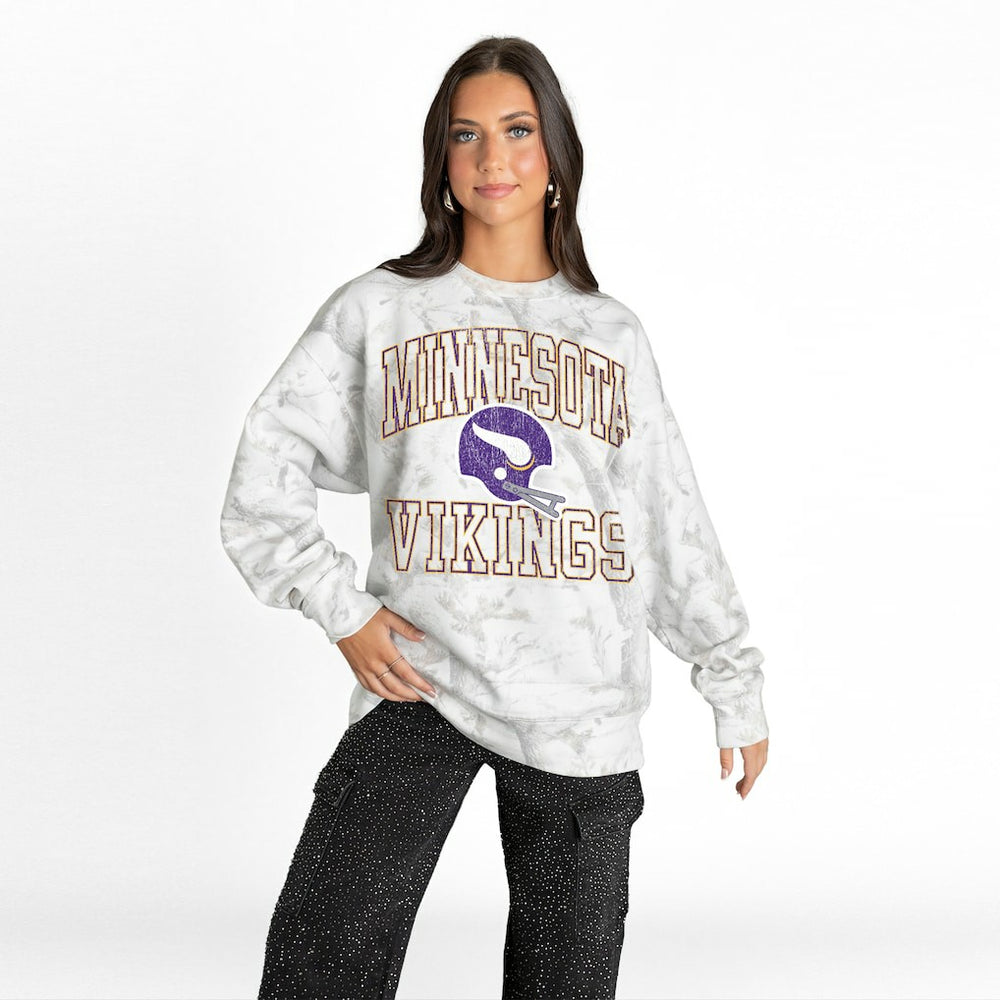 Minnesota Vikings Gameday Couture Women's Whiteout Oversized Premium Fleece Sweatshirt Arctic Camo - NFL