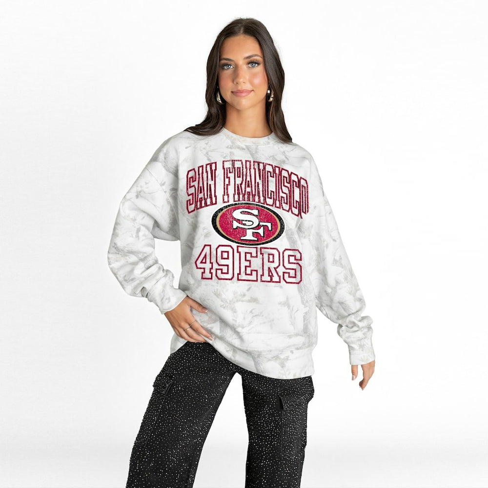 San Francisco 49ers Gameday Couture Women's Whiteout Oversized Premium Fleece Sweatshirt Arctic Camo - NFL