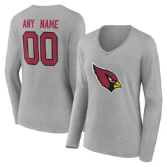 Arizona Cardinals Women's Team Authentic Personalized Name & Number Long Sleeve V-Neck T-Shirt Gray - NFL