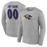 Baltimore Ravens Team Authentic Personalized Name & Number Long Sleeve T-Shirt Gray - NFL
