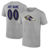 Baltimore Ravens Team Authentic Personalized Name & Number T-Shirt Gray - NFL