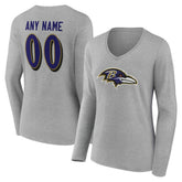 Baltimore Ravens Women's Team Authentic Personalized Name & Number Long Sleeve V-Neck T-Shirt Gray - NFL