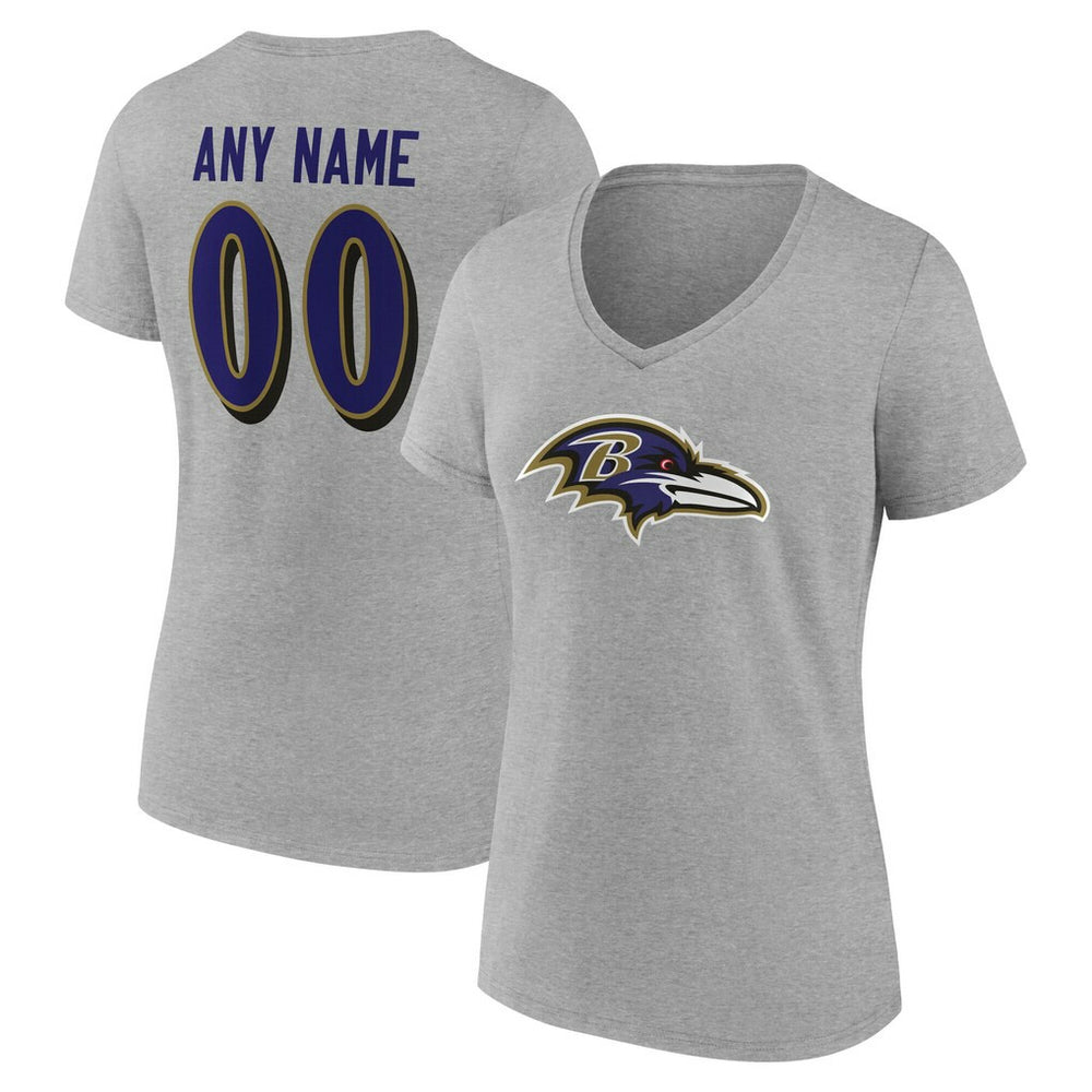 Baltimore Ravens Women's Team Authentic Personalized Name & Number V-Neck T-Shirt Gray - NFL