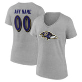 Baltimore Ravens Women's Team Authentic Personalized Name & Number V-Neck T-Shirt Gray - NFL