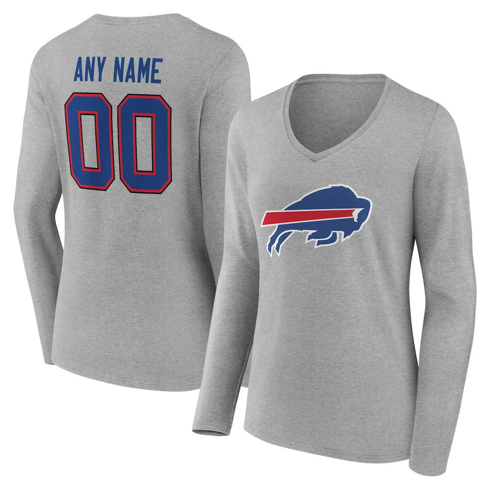 Buffalo Bills Women's Team Authentic Personalized Name & Number Long Sleeve V-Neck T-Shirt Gray - NFL