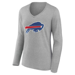 Buffalo Bills Women's Team Authentic Personalized Name & Number Long Sleeve V-Neck T-Shirt Gray - NFL