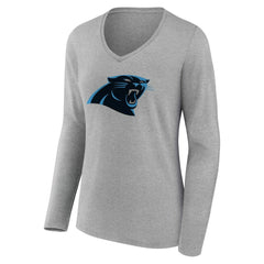 Carolina Panthers Women's Team Authentic Personalized Name & Number Long Sleeve V-Neck T-Shirt Gray - NFL