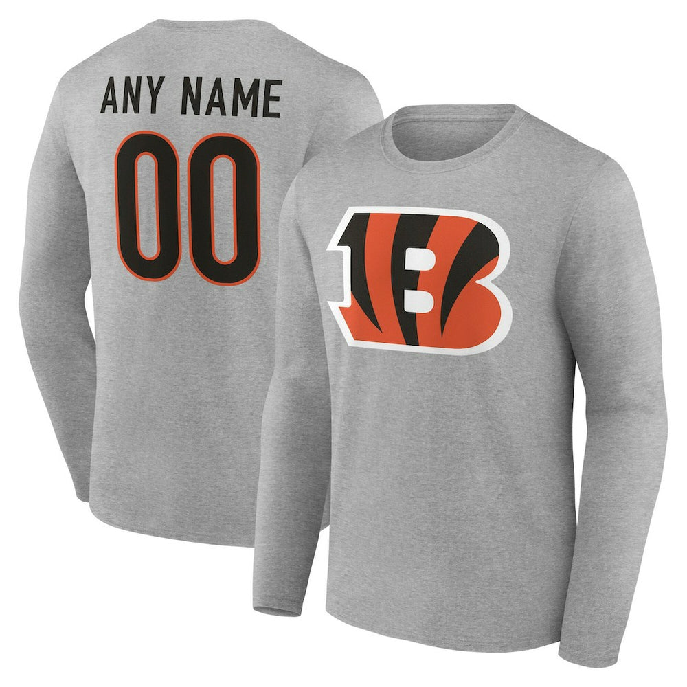 Cincinnati Bengals Team Authentic Personalized Name & Number Long Sleeve T-Shirt Gray - NFL