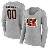 Cincinnati Bengals Women's Team Authentic Personalized Name & Number Long Sleeve V-Neck T-Shirt Gray - NFL