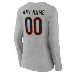 Cincinnati Bengals Women's Team Authentic Personalized Name & Number Long Sleeve V-Neck T-Shirt Gray - NFL
