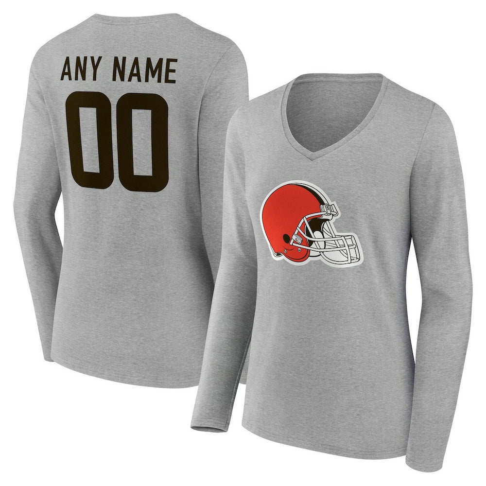 Cleveland Browns Women's Team Authentic Personalized Name & Number Long Sleeve V-Neck T-Shirt Gray - NFL