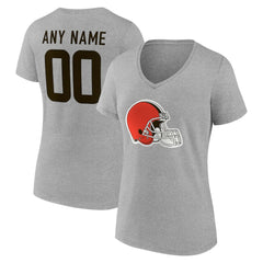 Cleveland Browns Women's Team Authentic Personalized Name & Number V-Neck T-Shirt Gray - NFL