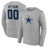 Dallas Cowboys Team Authentic Personalized Name & Number Long Sleeve T-Shirt Gray - NFL