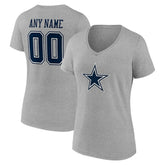 Dallas Cowboys Women's Team Authentic Personalized Name & Number V-Neck T-Shirt Gray - NFL