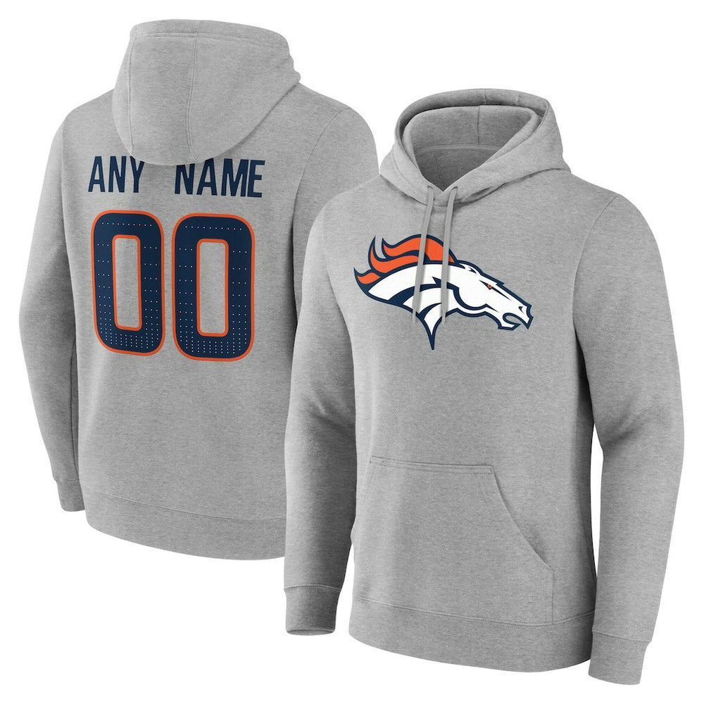Denver Broncos Team Authentic Personalized Name & Number Hoodie Gray - NFL