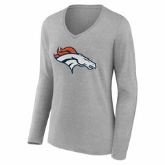Denver Broncos Women's Team Authentic Personalized Name & Number Long Sleeve V-Neck T-Shirt Gray - NFL