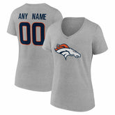 Denver Broncos Women's Team Authentic Personalized Name & Number V-Neck T-Shirt Gray - NFL