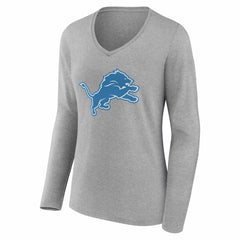 Detroit Lions Women's Team Authentic Personalized Name & Number Long Sleeve V-Neck T-Shirt Gray - NFL