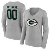 Green Bay Packers Women's Team Authentic Personalized Name & Number Long Sleeve V-Neck T-Shirt Gray - NFL
