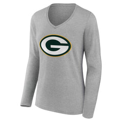 Green Bay Packers Women's Team Authentic Personalized Name & Number Long Sleeve V-Neck T-Shirt Gray - NFL