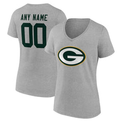 Green Bay Packers Women's Team Authentic Personalized Name & Number V-Neck T-Shirt Gray - NFL